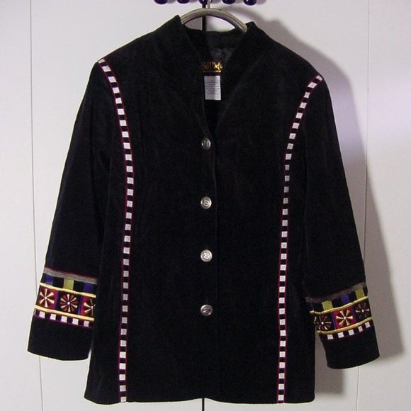 Vtg Bob Mackie Art Wear Black Button Cotton Jacket Sz M